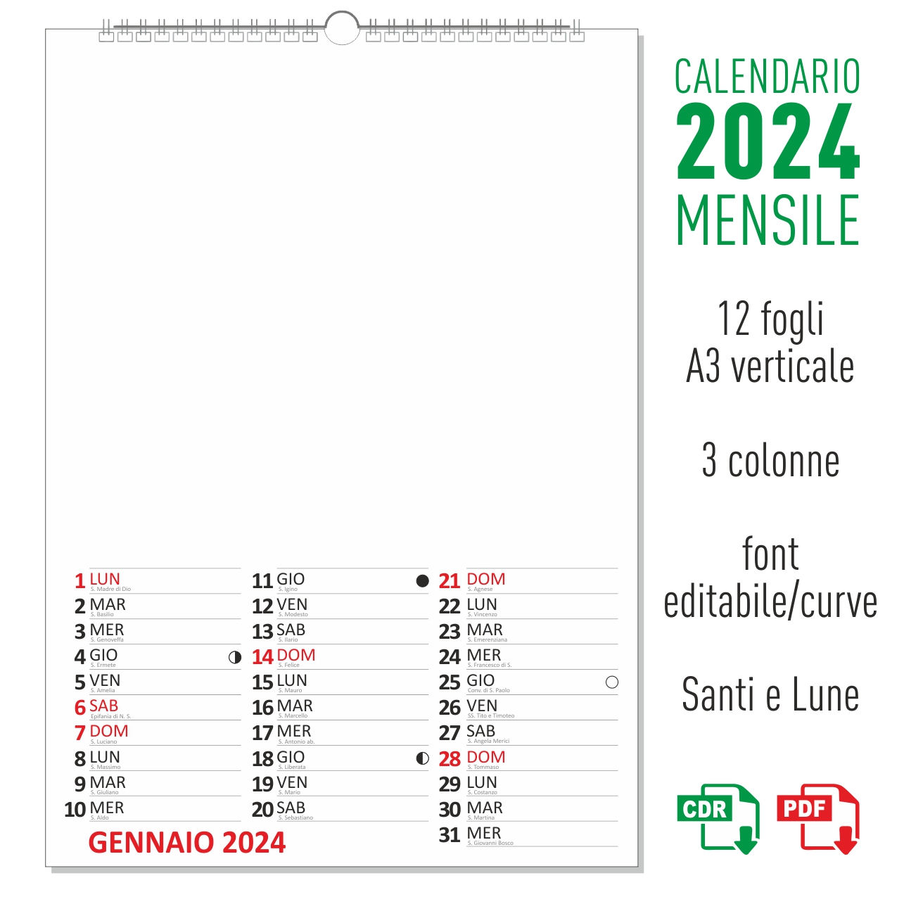 Peppe Cau – Calendario 2024 editabile